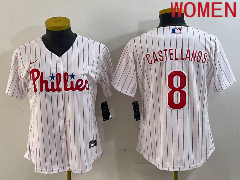 Women Philadelphia Phillies #8 Castellanos White stripe 2024 Nike Game MLB Jersey->boston celtics->NBA Jersey